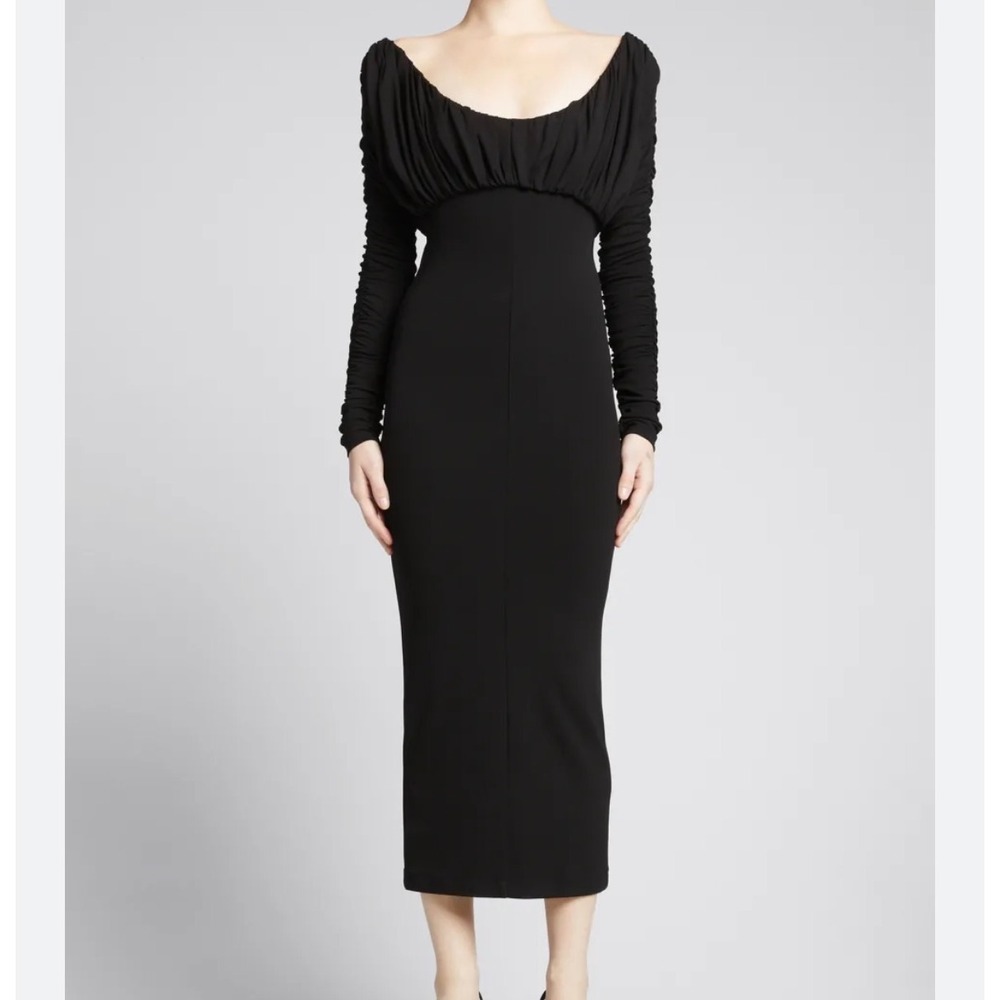 NWT TOVE Riley Ruched Long Sleeve Midi Dress Womens Black size 40 Luxury Evening